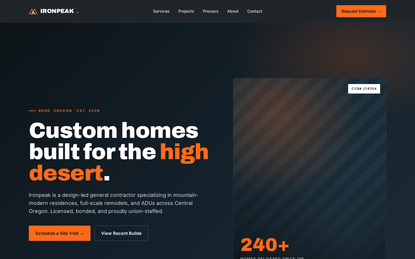 Concept site for a residential contractor: hero with project photo, services grid, and quote CTA.
