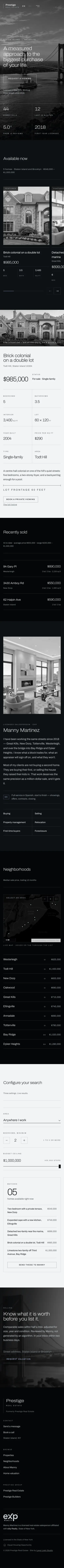 The Prestige Real Estate homepage on a phone, from top to bottom