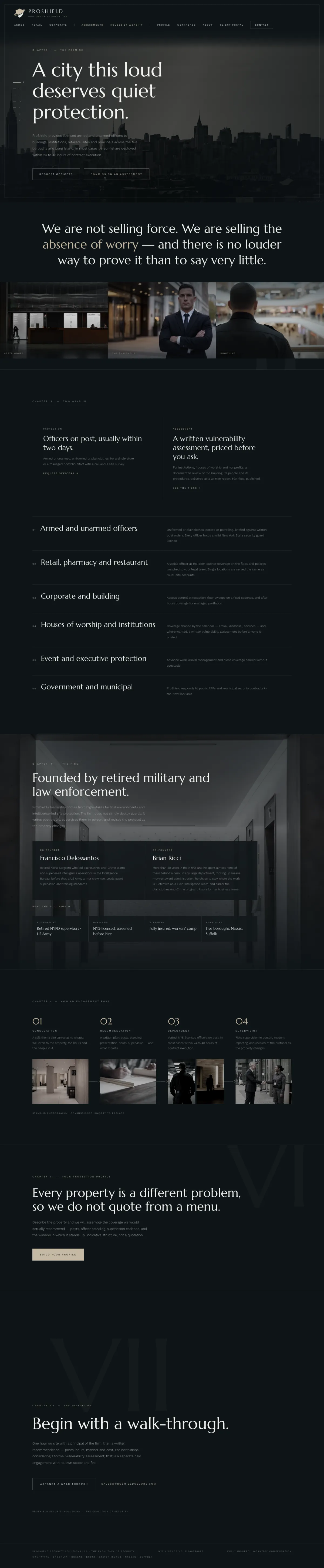 The ProShield Security homepage on a desktop screen, from top to bottom
