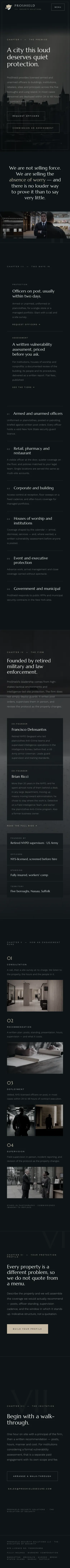 The ProShield Security homepage on a phone, from top to bottom